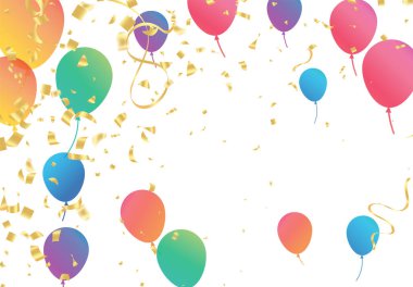 Lettering Happy Birthday To You white background. Holiday decorations with balloons, pennants and confetti. Greeting card can be used for congratulation, posters and banners