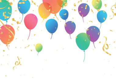 Lettering Happy Birthday To You white background. Holiday decorations with balloons, pennants and confetti. Greeting card can be used for congratulation, posters and banners
