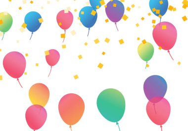 Lettering Happy Birthday To You white background. Holiday decorations with balloons, pennants and confetti. Greeting card can be used for congratulation, posters and banners
