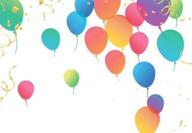 Lettering Happy Birthday To You white background. Holiday decorations with balloons, pennants and confetti. Greeting card can be used for congratulation, posters and banners