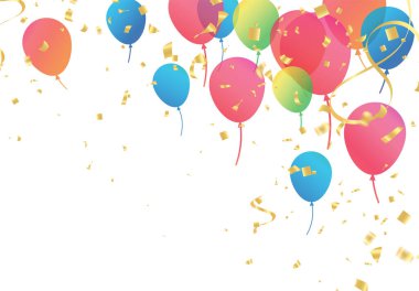 Confetti background with Party poppers and air balloons isolated. Festive vector illustration.Lettering Happy Birthday To Yo
