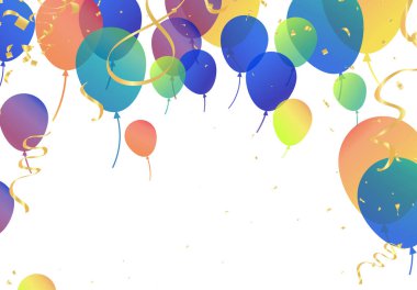 Confetti background with Party poppers and air balloons isolated. Festive vector illustration.Lettering Happy Birthday To Yo