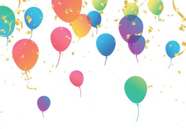 Confetti background with Party poppers and air balloons isolated. Festive vector illustration.Lettering Happy Birthday To Yo