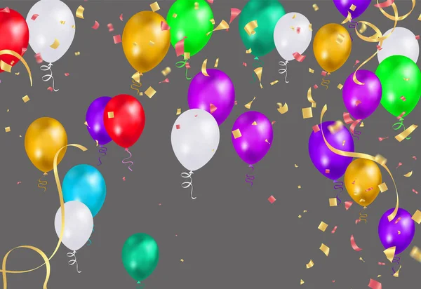 Illustrationsset Party Luftballons Konfetti Mit Platz Für Text Eps — Stockvektor
