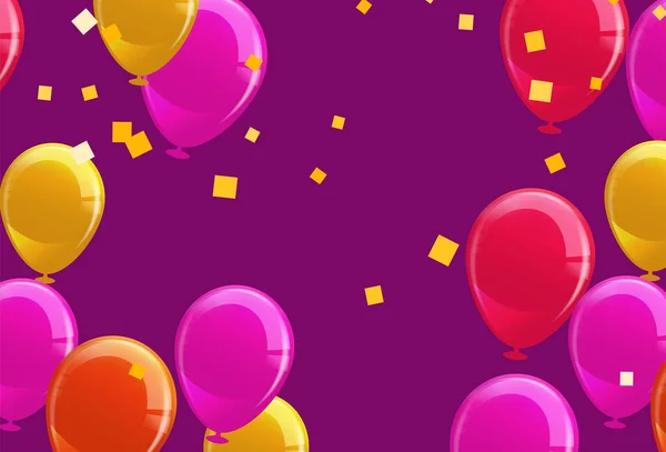 Lettering Happy Birthday You Balloons Colorful Party Flags Ribbons Falling — Image vectorielle