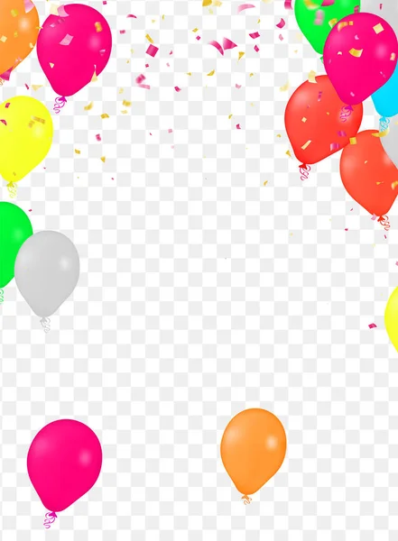 生日快乐气球设计五彩缤纷的党旗和彩带飘落在背景上 — 图库矢量图片