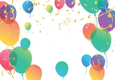 Confetti background with Party poppers and air balloons isolated. Festive vector illustration.Lettering Happy Birthday To Yo