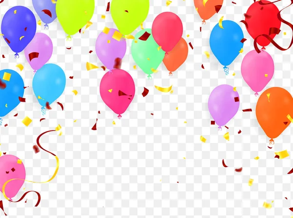Feliz Aniversário Feriado Balões Design Colorido Bandeiras Partido Fitas Caindo —  Vetores de Stock