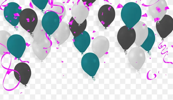 Feliz Aniversário Feriado Balões Design Colorido Bandeiras Partido Fitas Caindo — Vetor de Stock