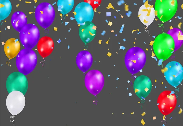 五颜六色的生日气球 金银花和彩霞蒂在天空的背景 与文字的空间 第1页 — 图库矢量图片