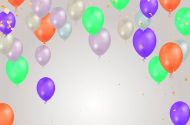 Happy birthday holiday balloons design colorful Party Flags And Ribbons Falling On Background. eps