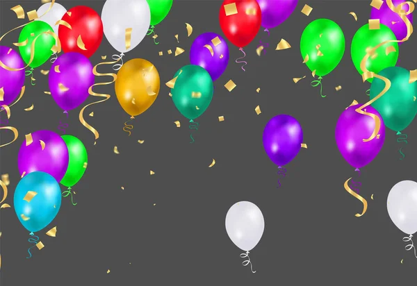 Conjunto Ilustrações Balões Festa Confete Com Espaço Para Texto Eps — Vetor de Stock