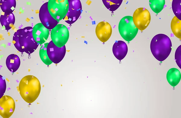 Grattis Födelsedagen Semester Ballonger Design Färgglada Party Flaggor Och Ribbor — Stock vektor