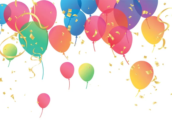 祝你生日快乐 白种人 节日装饰与气球 铅笔和意大利面 贺卡可用于祝贺 海报和横幅 — 图库矢量图片