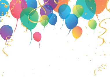 Confetti background with Party poppers and air balloons isolated. Festive vector illustration.Lettering Happy Birthday To Yo