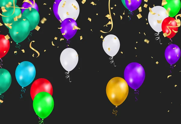 Illustrationsset Party Luftballons Konfetti Mit Platz Für Text Eps — Stockvektor