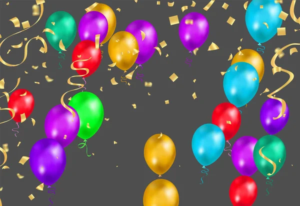 庆典背景与五颜六色的气球和彩带 矢量图 — 图库矢量图片