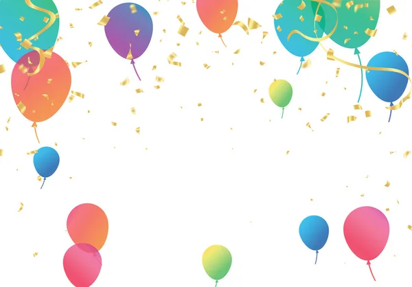 Illustratie Van Kleurrijke Ballonnen Confetti Een Witte Achtergrond — Stockvector