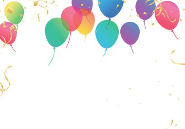 Confetti background with Party poppers and air balloons isolated. Festive vector illustration.Lettering Happy Birthday To Yo