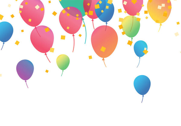 Confetti background with Party poppers and air balloons isolated. Festive vector illustration.Lettering Happy Birthday To Yo