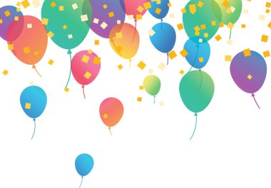 Confetti background with Party poppers and air balloons isolated. Festive vector illustration.Lettering Happy Birthday To Yo