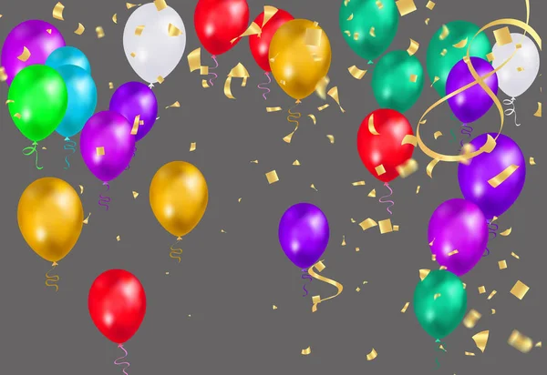 Illustration Set Ballons Fête Confettis Avec Espace Pour Texte Eps — Image vectorielle