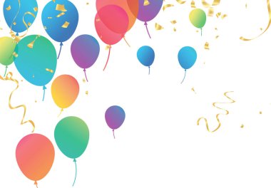 Lettering Happy Birthday To You white background. Holiday decorations with balloons, pennants and confetti. Greeting card can be used for congratulation, posters and banners