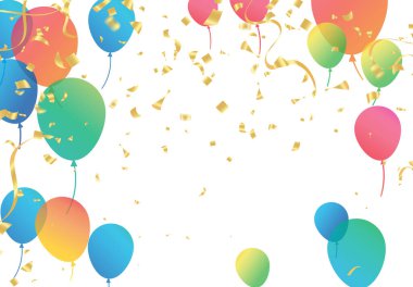 Lettering Happy Birthday To You white background. Holiday decorations with balloons, pennants and confetti. Greeting card can be used for congratulation, posters and banners