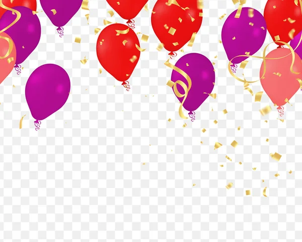 生日快乐气球设计五彩缤纷的党旗和彩带飘落在背景上 — 图库矢量图片