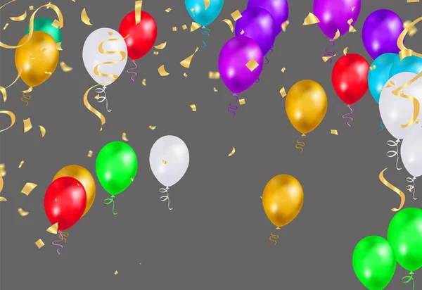 Conjunto Ilustrações Balões Festa Confete Com Espaço Para Texto Eps — Vetor de Stock