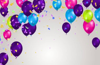 Happy birthday holiday balloons design colorful Party Flags And Ribbons Falling On Background. eps