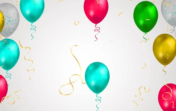 Geburtstag Hintergrund Mit Bunten Luftballons Und Konfetti Vektorillustration — Stockvektor
