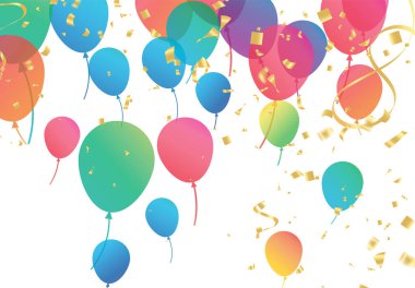Confetti background with Party poppers and air balloons isolated. Festive vector illustration.Lettering Happy Birthday To Yo