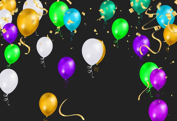 Illustration Set Party Balloons Confetti Space Text Eps — Stockvektor