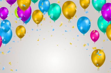 Happy birthday holiday balloons design colorful Party Flags And Ribbons Falling On Background. eps