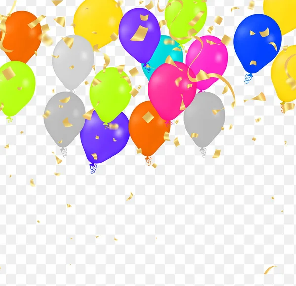 Fundo Celebração Com Balões Coloridos Confetes Ilustração Vetorial — Vetor de Stock