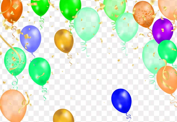 Ballons Avec Confettis Rubans Sur Fond Transparent Illustration Vectorielle — Image vectorielle