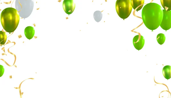 Balões Verdes Brancos Com Confetes Fitas Ilustração Vetorial Vetores De Bancos De Imagens Sem Royalties