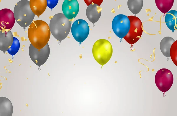 Feierstimmung Mit Luftballons Und Konfetti Vektorillustration — Stockvektor