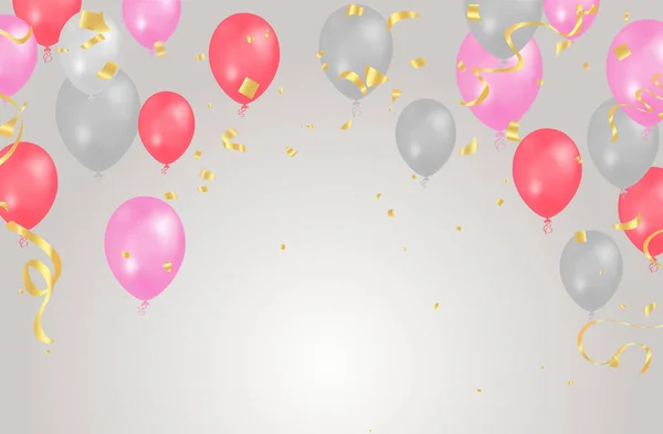 Modelo Fundo Vetor Celebração Balões Fitas Realistas Banner Design Ilustração — Vetor de Stock