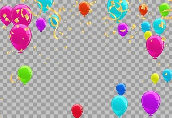 Feierstimmung Mit Luftballons Und Konfetti Vektorillustration — Stockvektor