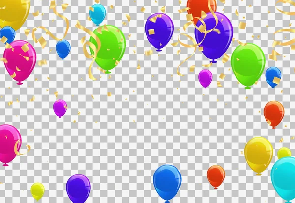 Colorful Balloons Confetti Streamers White Background Vector Illustration Birthday Anniversary — Stock Vector