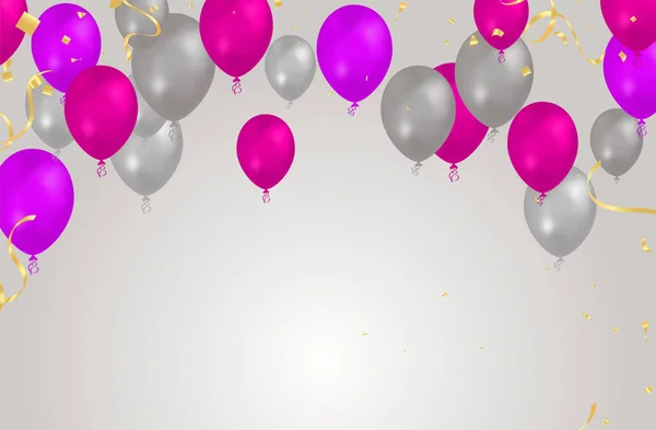 Fond Avec Ballons Confettis Rubans Illustration Vectorielle — Image vectorielle
