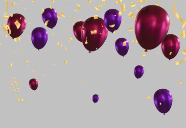 altın kurdeleli balonlar ve siyah arkaplanda konfeti