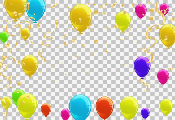 Ilustração Balões Coloridos Confetes Sobre Fundo Transparente Ilustração Vetorial —  Vetores de Stock