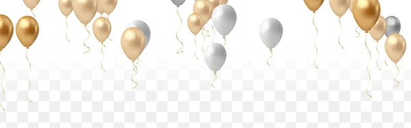 优雅的金色气球生日快乐贺卡模板 气球在透明的背景下被隔离 — 图库矢量图片