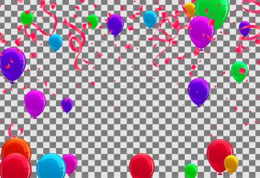 renkli balonlar ve konfeti kutlama arka plan. vektör çizim.