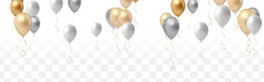 Zarif altın balon Mutlu yıllar kutlama kartı şablonu, şeffaf arka planda izole balonlar