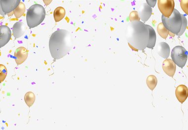 Balonlar ve konfetilerle kutlama geçmişi. Vektör illüstrasyonu.