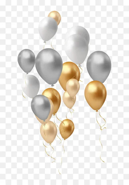 Gerçekçi gümüş, altın ve gümüş balonlar. Vektör illüstrasyonu.